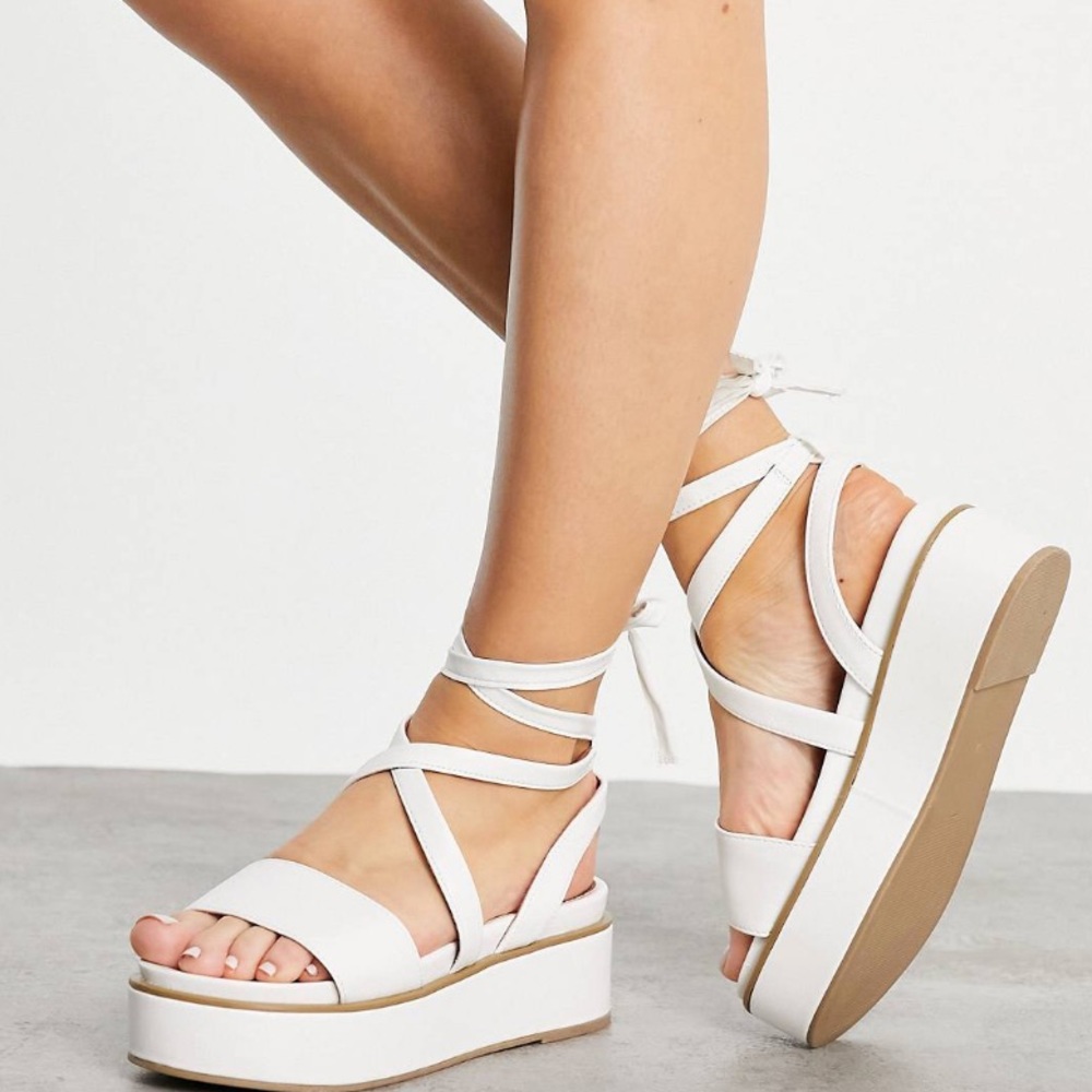 White platform wrap tie platform sandal ASOS size 10